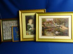 Pears type print of Bubbles, a similarly framed print of a thatched country cottage and garden