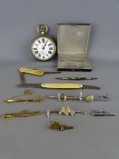 A Goliath type pocket watch, an Art Deco type ladies combination cigarette case and powder