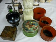 Tintagel pottery vase, a Pratt ware style pot and lid, a reproduction phrenology head etc
