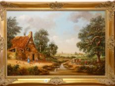 DURAN FAINE oil on canvas - rural Dutch village scene, signed, 59 x 90 cms
