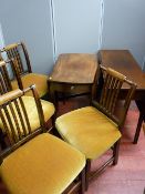 An antique mahogany Pembroke table, a gate leg dining table and a set of four Regency style chairs