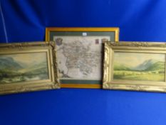 PHILLIP HERBERT colour tinted map - 'Mervinia et Montgomeria' dated 1605, 39 x 50.5 cms and F ROBSON