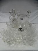 A selection of cut and other drinking glassware, some marked Tudor, a ship's type decanter and three