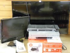 A Samsung flatscreen TV, a boxed Ion turntable, Daewoo Combi player and similar items E/T