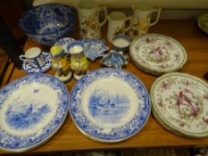 Six Fred Hancock design Royal Doulton blue and white bird decorated plates, two circa 1760 leaf
