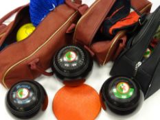 Three pairs of crown green bowls in cases etc