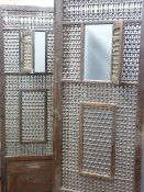 Moroccan style three fold dressing screen, 187 cms high and a quantity of clear glass unframed