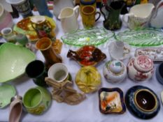 Good mixed selection of pottery and glassware including a chameleon vase by Clews, a Burleigh ware