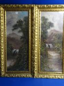 W COLLINS oils on board, a pair - waterfall and mountain scenes, signed, in good gilt frames, 85 x
