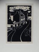 KAREL LEK limited edition 6/14 linocut - figures in a street, signed and entitled verso 'Sunday in