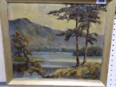 CHARLES B DICKENS oil on board - lake scene, 27 x 32 cms