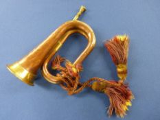 Copper and brass Army bugle by Henry Potter & Co, Charing Cross Road, London, dated 1909