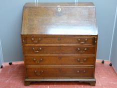 Circa 1820 oak bureau with fall front, nicely fitted interior, 96 cms x 105 cms
