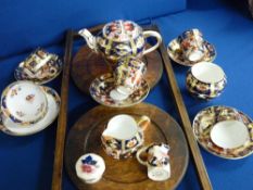 Vintage oak folding cakestand and a selection of Imari decorated teaware to include a small squat