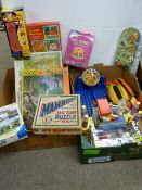 Sponge Bob boxing game, a boxed arm wrestle game, a Rupert Bagatelle and a quantity of boxed