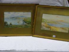 HARRY H WILLIAMS ARCA watercolours, a pair - depicting coastal inlets with figures walking along