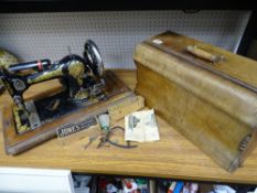 A cased Jones sewing machine