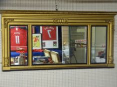 Regency style gilt triple mirror overmantel, 71 cms high, 154 cms wide