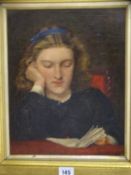 GRIFFITHS well executed oil on board - portrait study of a young girl reading a book, 30 x 24 cms