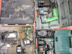 Three cased cordless power tools with chargers E/T