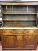 Small early 19th Century Clwydian dresser with three opening drawers, centre box drawer with panel