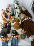 Group of five Nat West Wade pottery pigs, a Venetian glass figurine of a man, a pair of Victorian