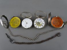 Two silver, pair cased key wind verge pocket watches including a George III example with white