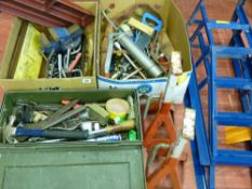 A set of steel car ramps, axle stands, an ammunition box, other garage and similar items
