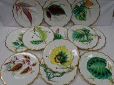 A set of twelve hand-painted floral and gilt-edged plates.