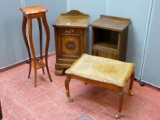 An Edwardian oak coal cabinet, a vintage bedside cabinet and other small furniture items