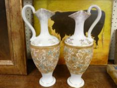 Pair of Doulton Slaters lace pattern vases, 28 cms high