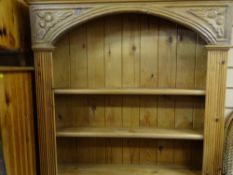 Pine hanging shelving rack with arched and carved top, ?? cms wide