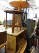 Copper top occasional table, a modern pine circular topped tripod table and a Mexican type pine