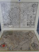 JOHN SPEED two antique maps - 'The Countye of Monmouth' with shire town described, hand coloured,