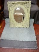 Modern French style painted wall mirror and a soft feel 'Teddy Bear' rug by Dunelm, 54 x 64 cms