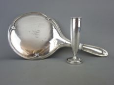 Silver dressing table hand mirror and a small bud vase, Birmingham hallmarks, 1923 and 1900