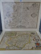 JOHN SPEED two 17th Century unframed maps - 'Caermarden', hand coloured and 'Cardigan Shyre',