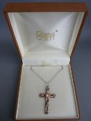 925 silver crucifix with believed unmarked Clogau Gold scrolled decoration and with fine silver link