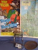 Brass and iron footman, Daily Mail WWII Western Front map, Whip Wilson film poster, a copy of 'The