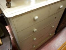 Victorian painted pine chest of two short over three long drawers with ceramic knobs and a twin flap