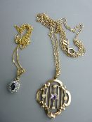Nine carat gold fine link necklace with oval cluster pendant, 1.6 grms and a nine carat gold lyre