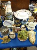 Good mixed collection of Majolica, Art Deco, Studio and Utility pottery and porcelain with a small