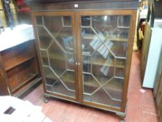 Circa 1900 glass front mahogany bookcase having twin thirteen pane astragal glazed doors and