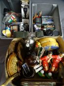 Two tubs and a box of vintage Sega and Playstation accessories, a belt with Royal Welch Fusiliers