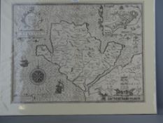 JOHN SPEED map of Anglesey, double page engraving, uncoloured and unframed, sellers Thomas Bassett