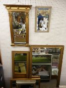 Classically styled gilt framed wall mirror, two larger examples and three small framed wall mirrors