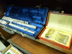 Gemeinhardt silver plated flute in a hard case with a boxed folding music stand and a set of six
