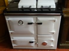 Rayburn black and white twin plate, believed gas operated cooker, in excellent condition, never