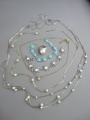 Parcel of mixed mainly white metal dress chains and a large cabochon 'pearl' and white metal dress