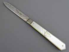 Silver bladed fruit knife with mother of pearl handle